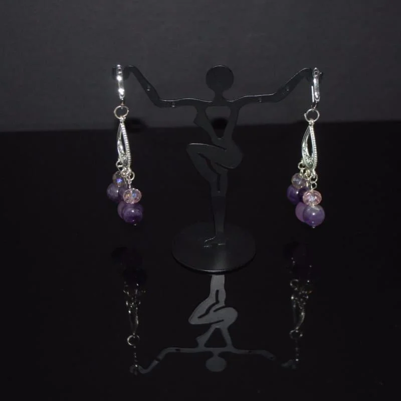 Drop Earrings with Symbolic Elements -Amethyst Crystal Chandelier Earrings