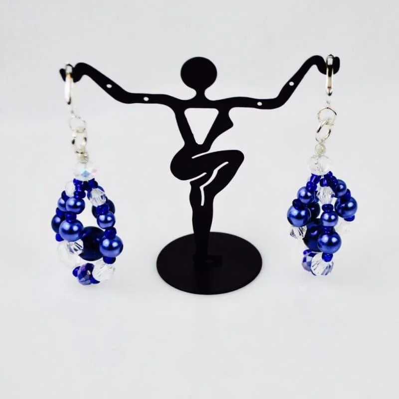 Rhinestone Drop Earrings for Sparkle -Blue Glass Pearls Crystal Chandelier Earrings