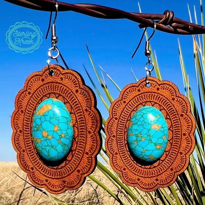 Drop Earrings for Festival Style -Concho Leather Earrings