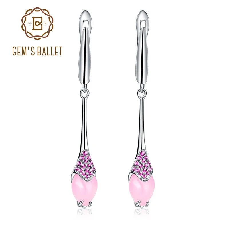 Drop Earrings for Shopping Trip -Pink Calcedony Earrings 925 Sterling Silver Gemstone Drop Earrings