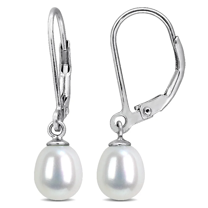 Hypoallergenic Drop Earrings for Sensitive -Miadora 6-7mm Cultured Freshwater Pearl Leverback Earrings Sterling Silver