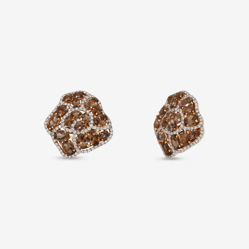 Punk Drop Earrings with Spikes -Casato 18K Yellow Gold, Smoky Quartz and Diamond 1.79ct. tw. Flower Earrings 305388