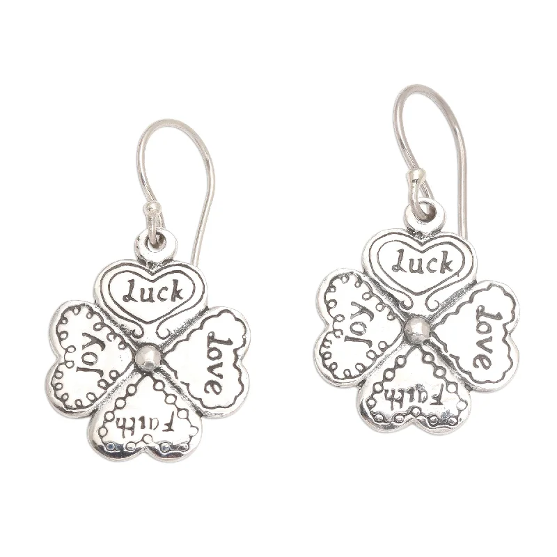 Drop Earrings for Casual Outfit -Novica Handmade Leaves Of Luck Sterling Silver Dangle Earrings