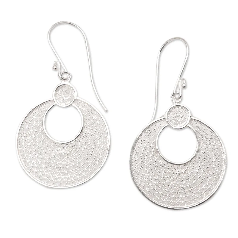 Floral Drop Earrings with Petals -Novica Handmade Filigree Eclipse Sterling Silver Filigree Dangle Earrings