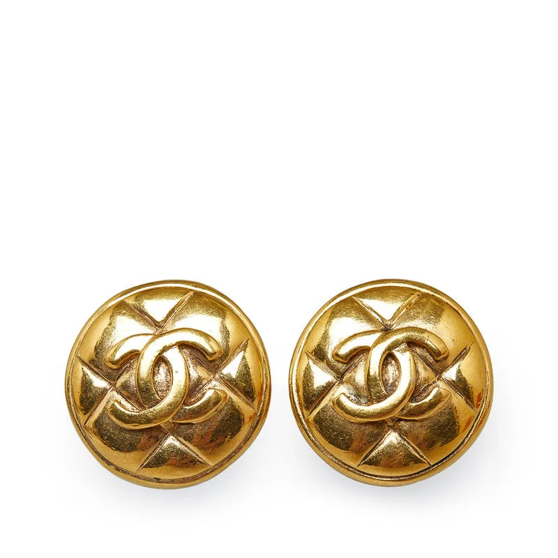 Push Back Drop Earrings for Convenience -Chanel Matelasse Coco Mark Gold Plated Earrings