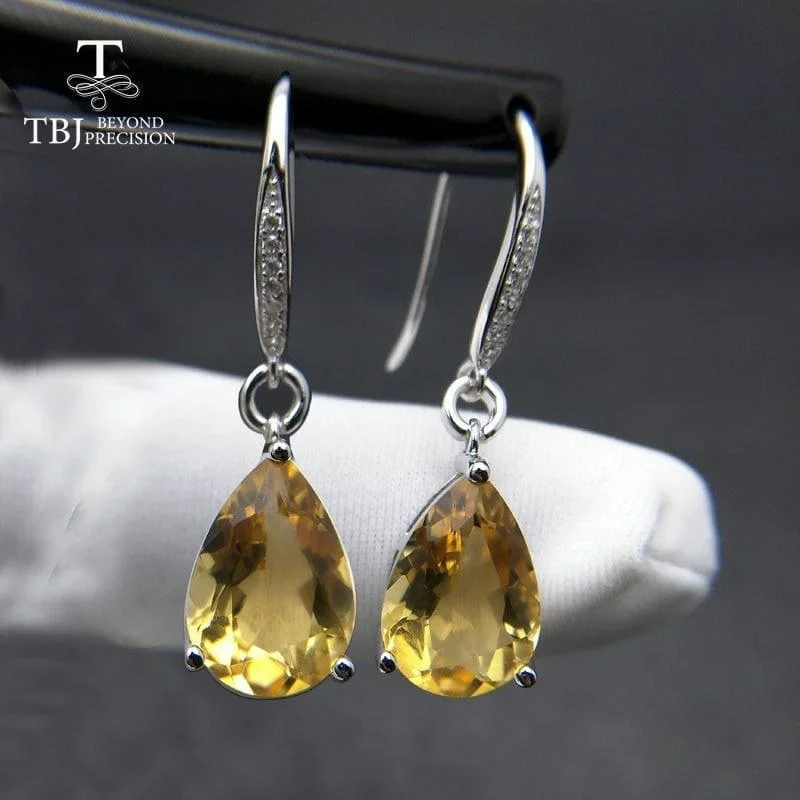 Leverback Drop Earrings for Comfort -Genuine Brazil Citrine Gemstone Dangle in Pure 925 Sterling Silver Water Drop 5ct Earrings