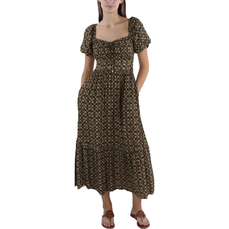 Belted Dresses for Shaping -Lost + Wander Womens Printed Tea Length Maxi Dress