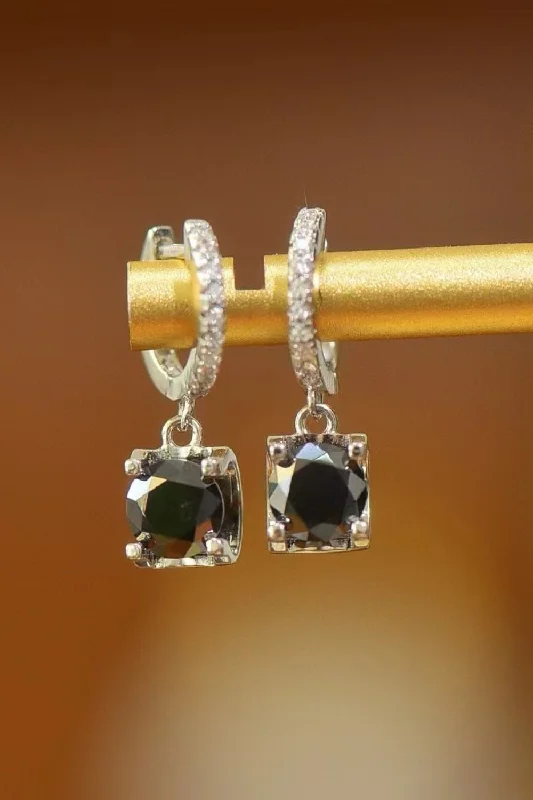 Drop Earrings with Etched Designs -Drop Earrings 2 Carat Moissanite Black Stone Square 925 Sterling Silver Jewelry