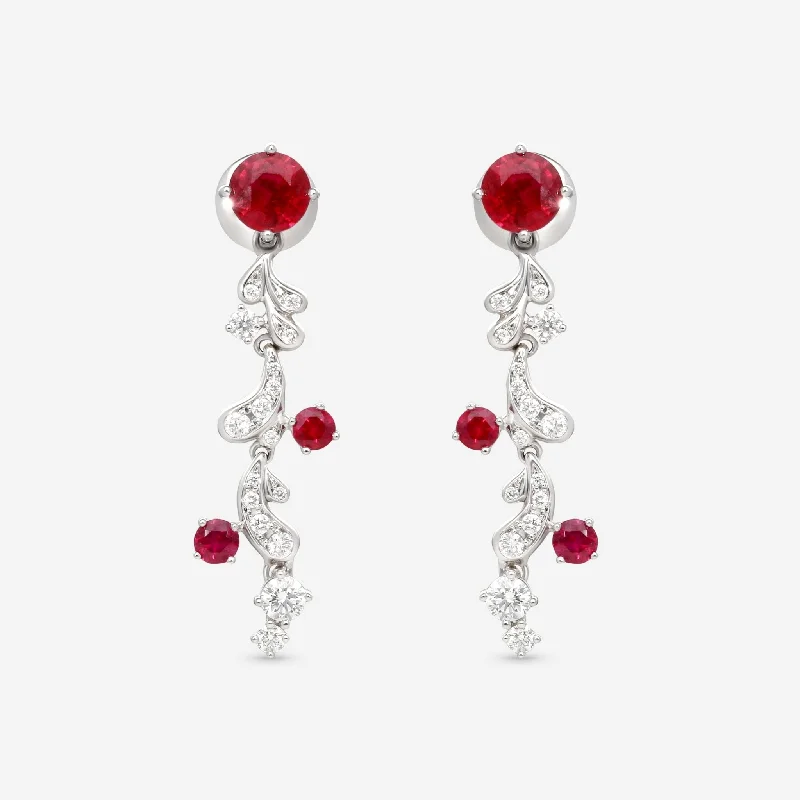 Drop Earrings for Bridesmaids Look -Gübelin Grace of the Sea Anemone 18K White Gold Ruby & Diamond Drop Earrings 44A-1324