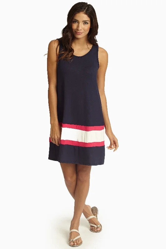 Maximalist Dresses for Bling -Navy Fuchsia White Colorblock Dress