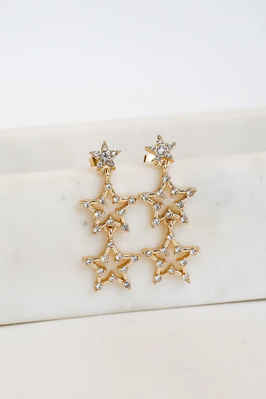 Drop Earrings for Formal Attire -Rachel Gold Rhinestone Star Drop Earrings