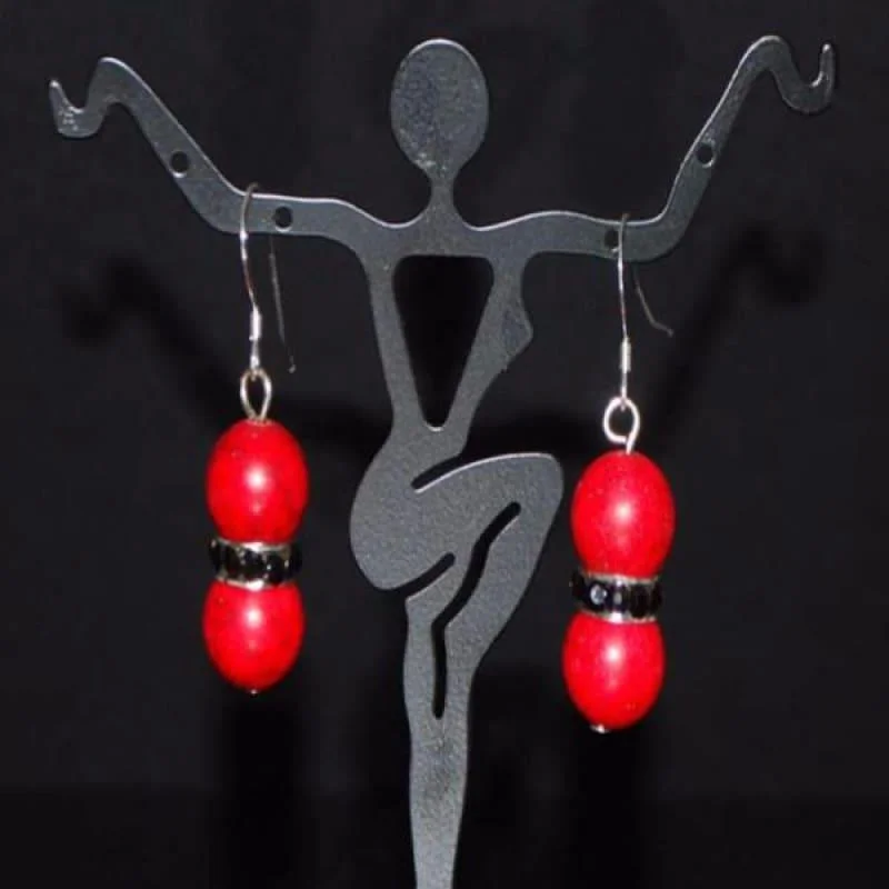 Heavy Duty Drop Earrings for Durability -Red Turquoise Black Rhinestone Earrings