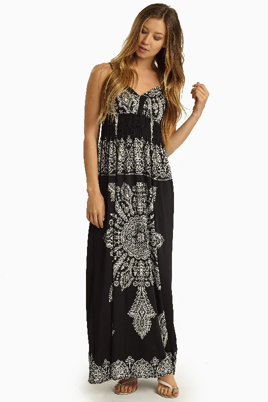 Sheath Dresses for Sophisticated -Black White Printed Maxi Dress