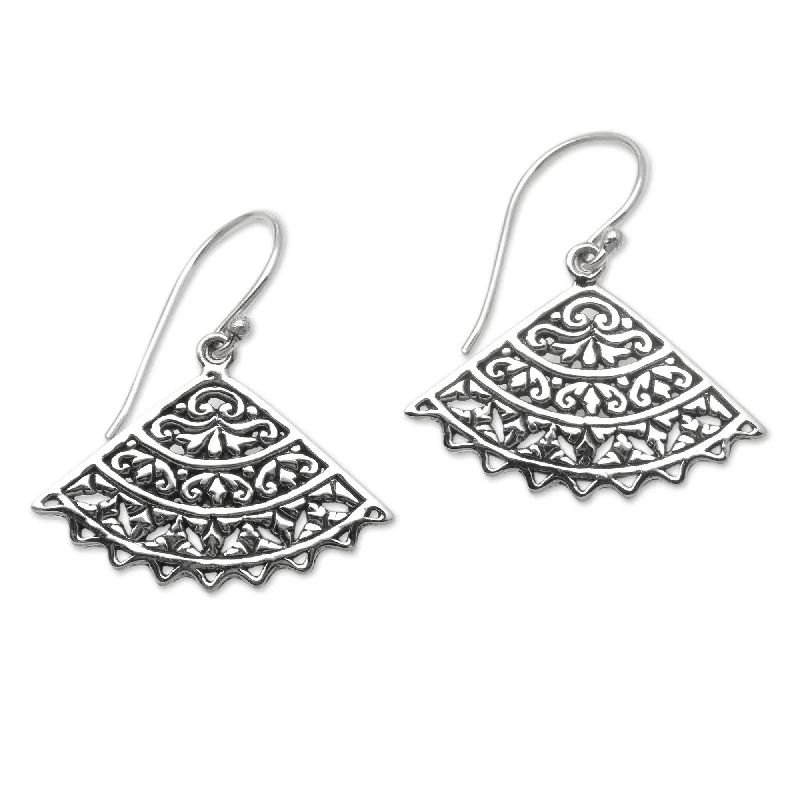 Floral Drop Earrings with Petals -Novica Handmade Coquettish Fans Sterling Silver Dangle Earrings