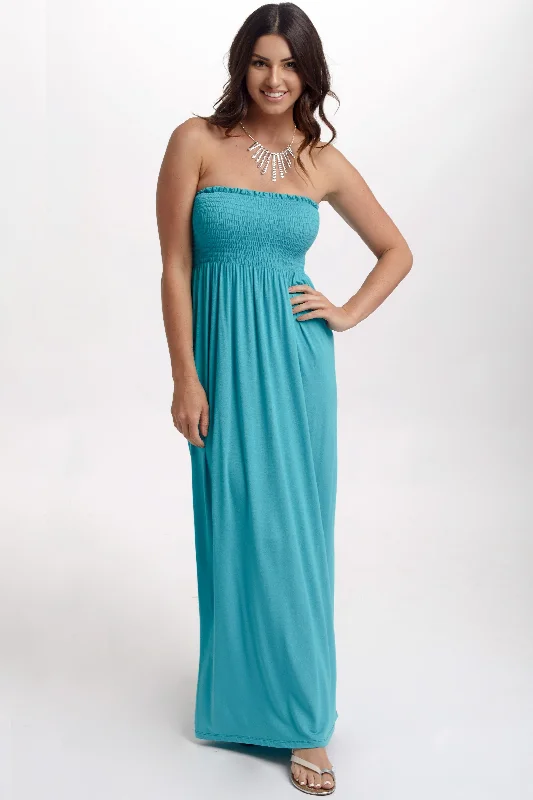 Ball Gown Dresses for Glamour -Jade Solid Strapless Maxi Dress