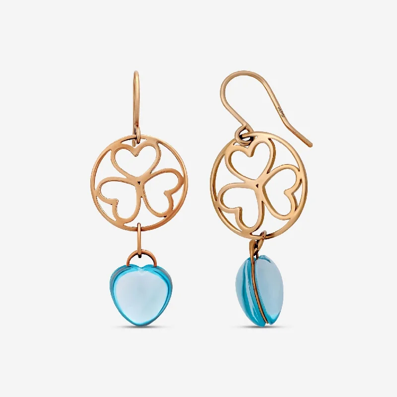 Clip On Drop Earrings for Non Pierced -Mimi Milano Juliet 18K Rose Gold, Pearl & Sky Blue Topaz Drop Earrings O284R8T