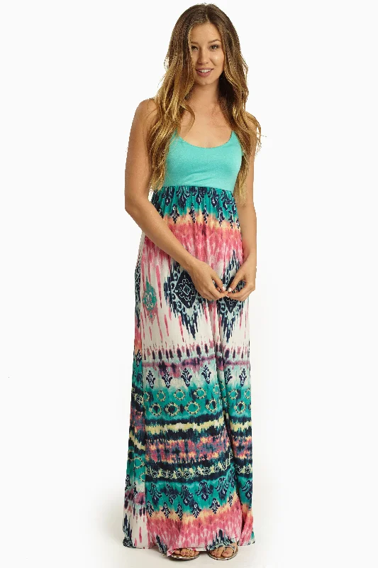 Leather Dresses for Luxury -Jade Multi-Color Printed Bottom Maxi Dress