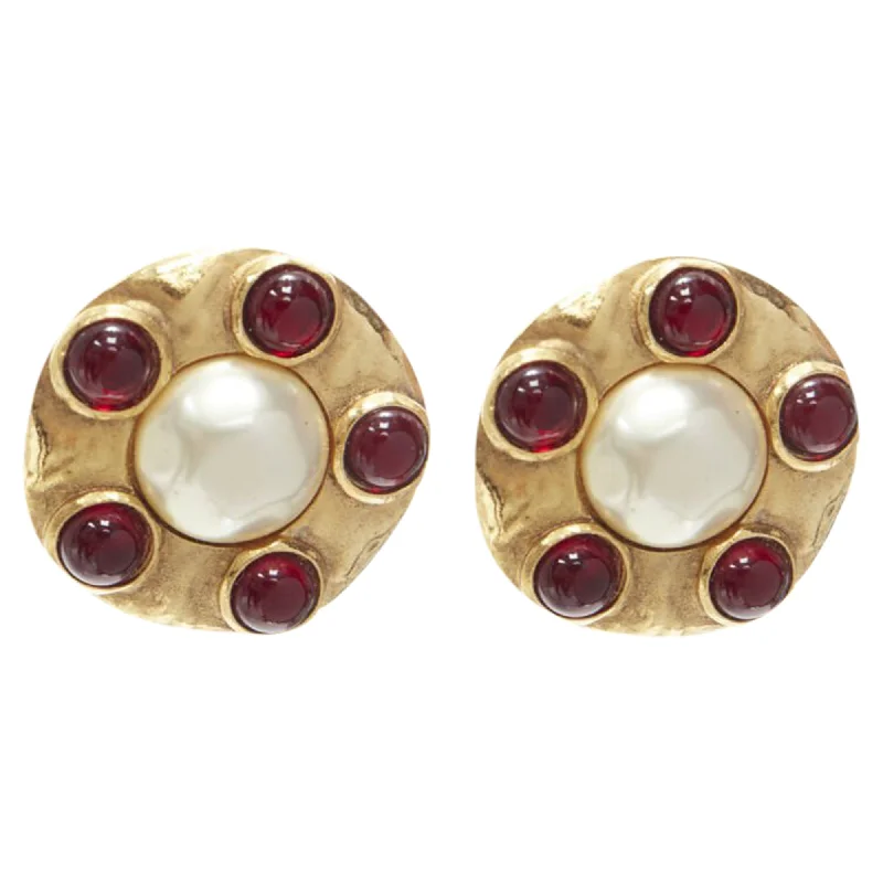 Drop Earrings for Gym Workout -Chanel Collection Gripoix faux pearl clip on earrings