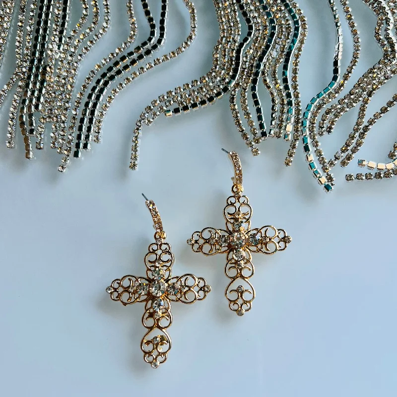 Drop Earrings for Work Attire -Golden Cross Earrings