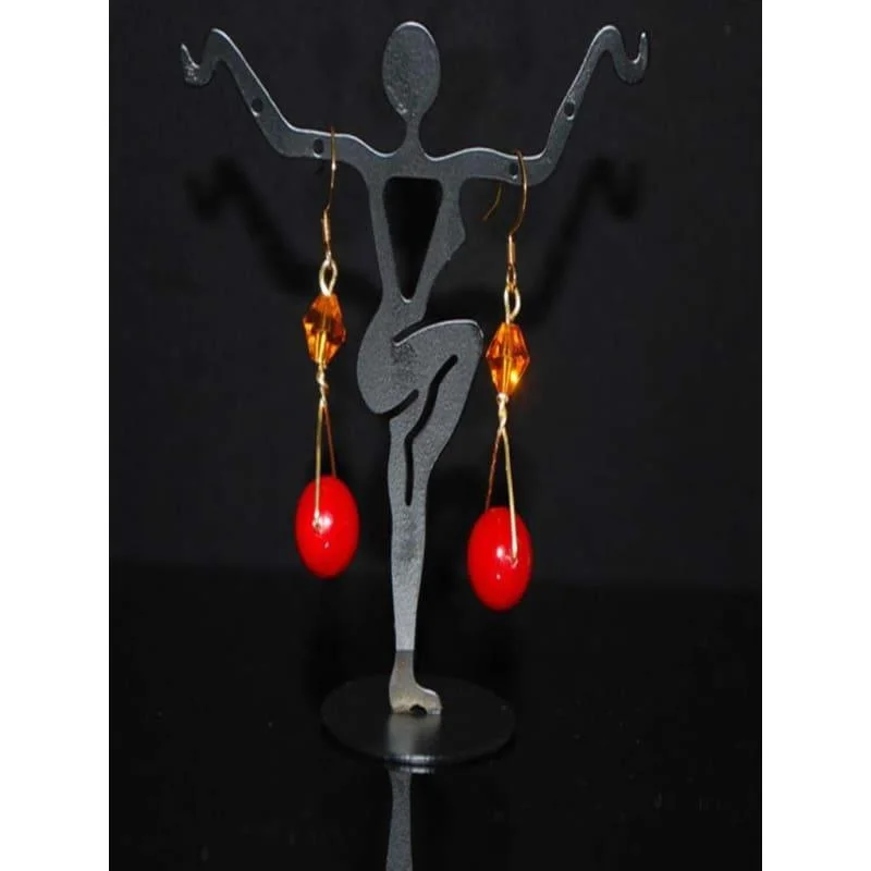 Drop Earrings for Festival Style -Red Shell Gold Filled Wired Dangle Earrings