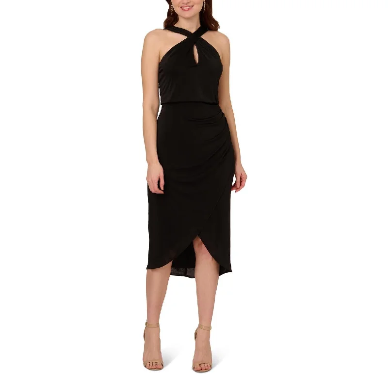 Polyester Dresses for Durable -Adrianna Papell Womens Faux Wrap Midi Cocktail And Party Dress