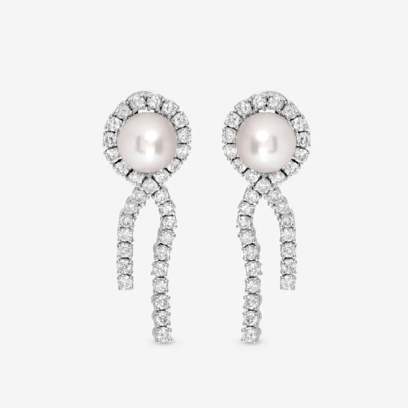 Vintage Drop Earrings with Patina -SuperOro 18K White Gold, Diamond 3.67ct. tw. and Pearl Drop Earrings 61614