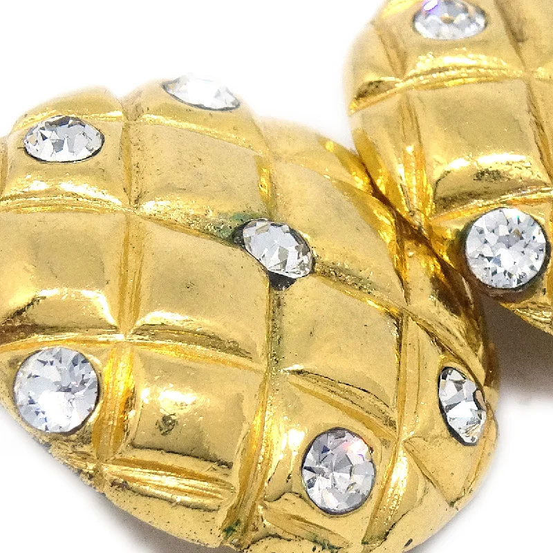 Drop Earrings for Concert Look -CHANEL 1980s Crystal & Gold Quilted Earrings Clip-On