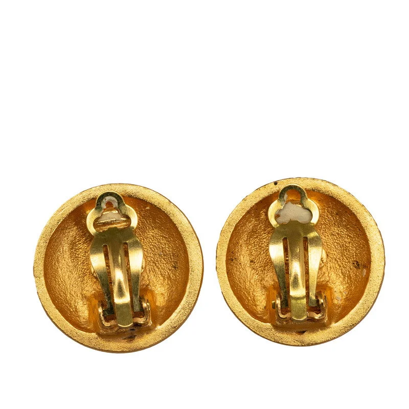 Drop Earrings for School Uniform -Chanel Button Earrings Clip-On Gold