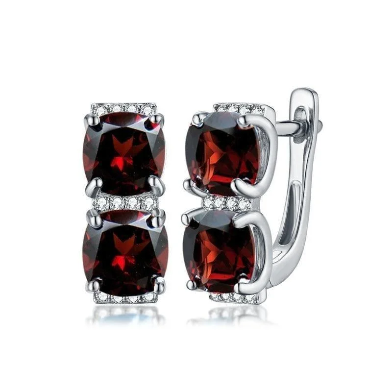 Rhinestone Drop Earrings for Sparkle -Red Garnet 7.0mm 925 Sterling Silver Gemstone Earrings