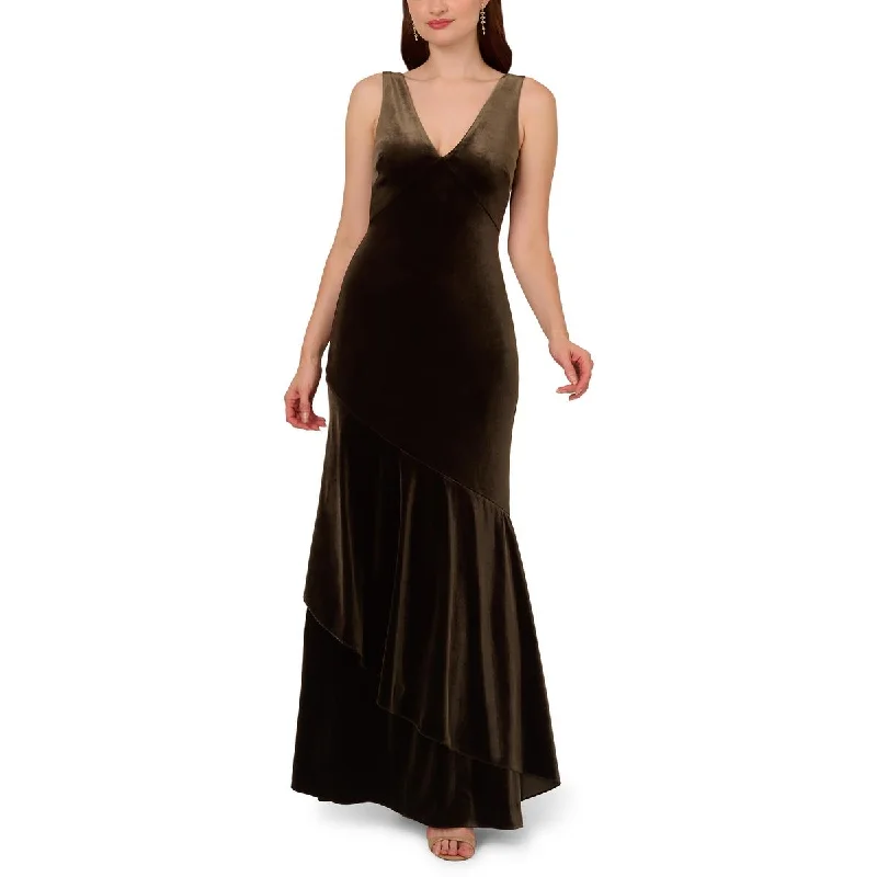 Indian Dresses with Intricacy -Adrianna Papell Womens Velvet Flounce Hem Evening Dress