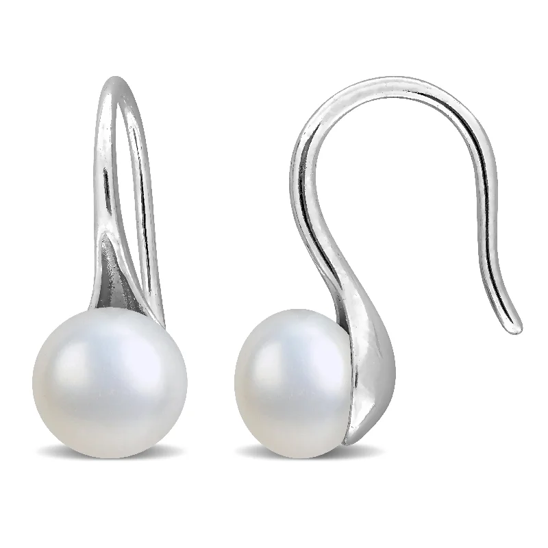 Drop Earrings for Valentine's Day -Miadora 6-7mm Cultured Freshwater Pearl Wave Shepherd Hook Earrings Sterling Silver