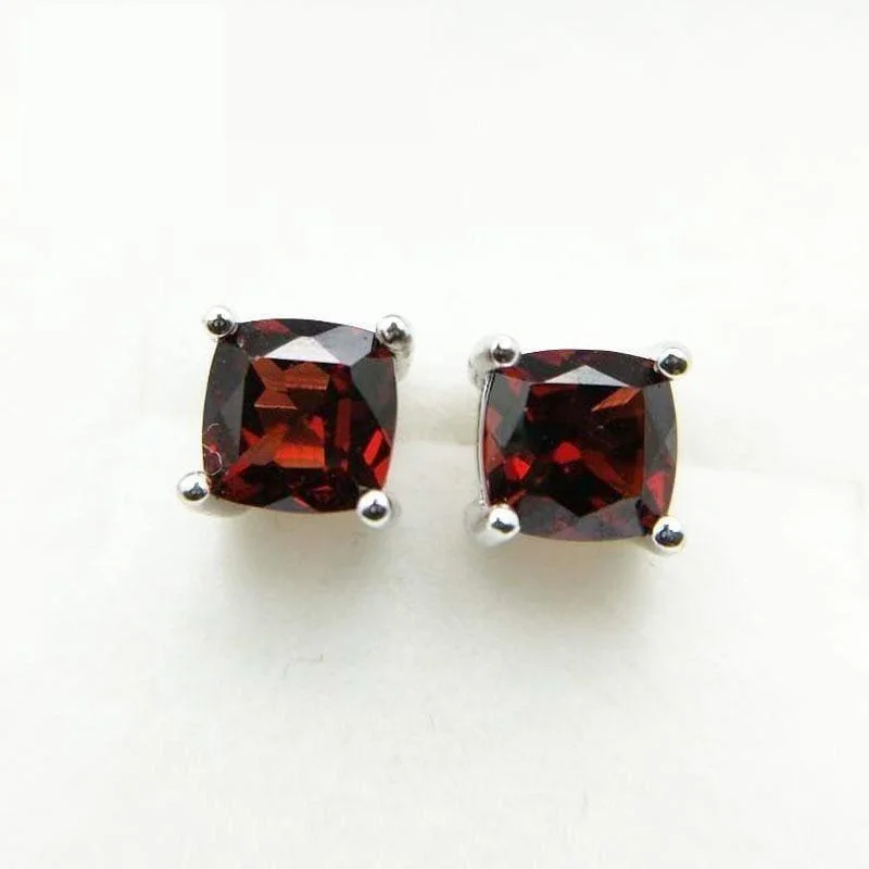 Celtic Drop Earrings with Knotwork -Square Shaped Red Garnet in 925 Sterling Silver Gemstone Earrings