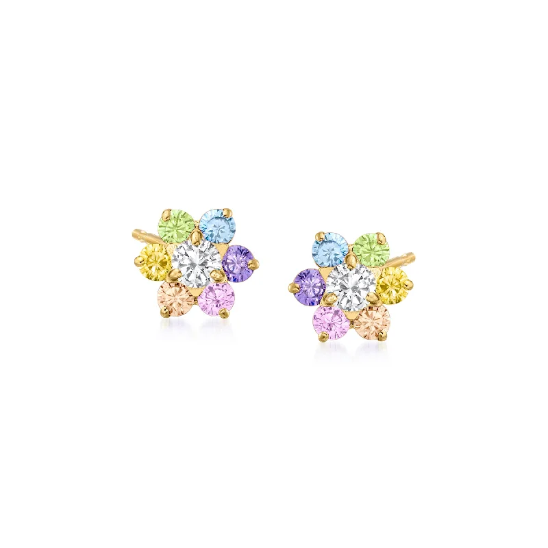 Drop Earrings with Infinity Symbols -Ross-Simons Child's . Multicolored CZ Flower Earrings in 14kt Yellow Gold