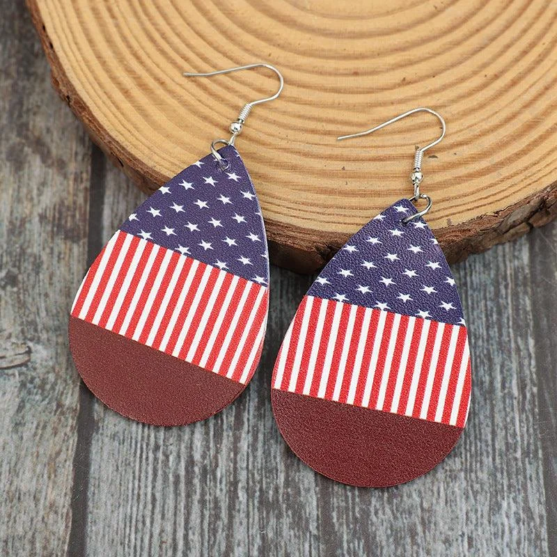 Drop Earrings for Everyday Glamour -Earrings American USA Pattern Stars and Stripes  PU Leather Teardrop