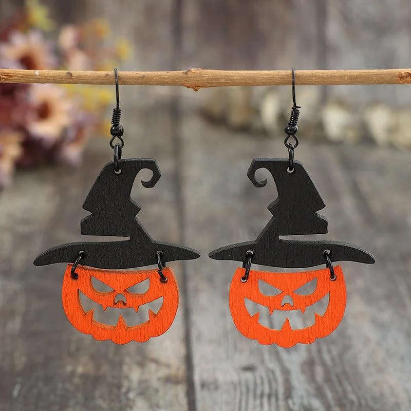 Drop Earrings for Birthday Celebration -Halloween Wooden Pumpkin Earrings Shape Drop Jewelry