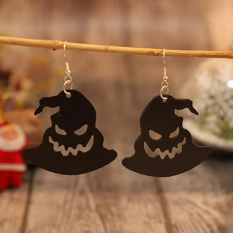 Drop Earrings for Office Wear -Halloween PU Leather Earrings Hat Shape Jewelry