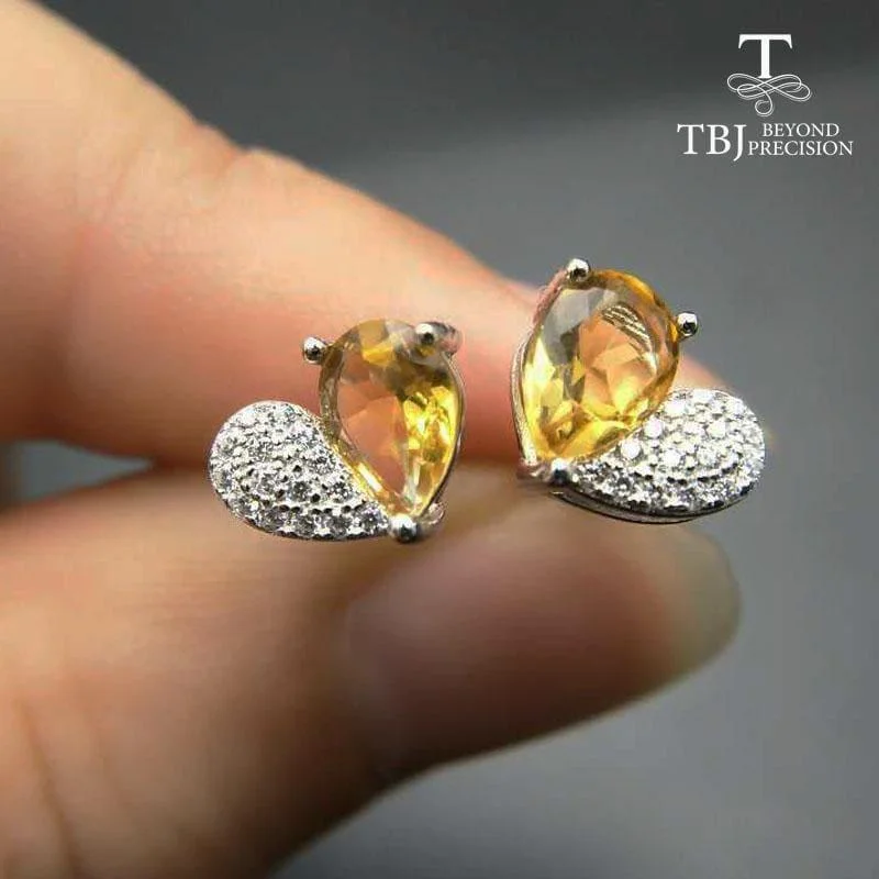 Gold Drop Earrings for Women -Lovely Heart Shape Natural Citrine 5*7mm Gemstone Earrings