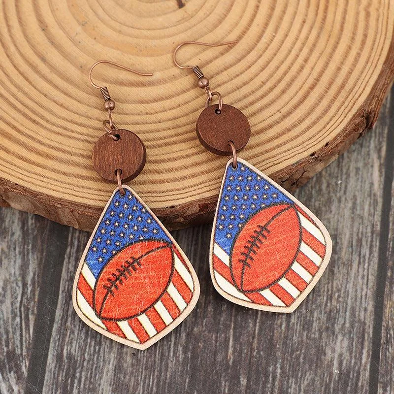 Drop Earrings with Polished Shine -Earrings USA Pattern Ball Wooden Dangle Earrings