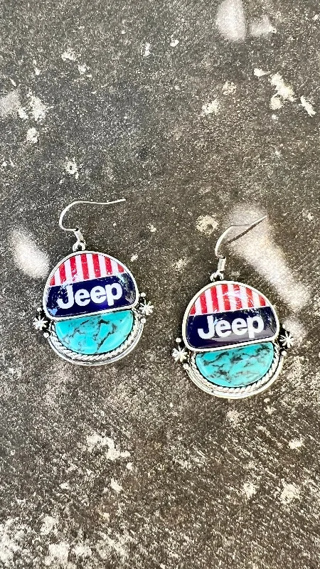 Studded Drop Earrings with Gemstones -Jeep Earrings