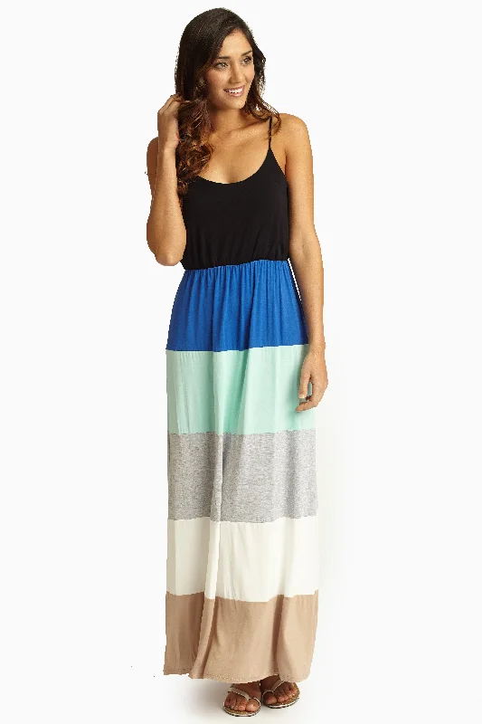 Tie-up Dresses for Decorative -Black Top Colorblock Maxi Dress