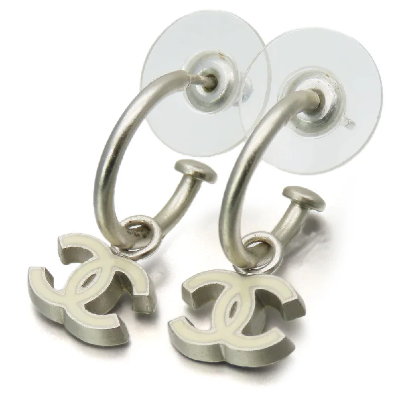 Drop Earrings for Festival Style -Chanel Coco Mark Metal White Earrings