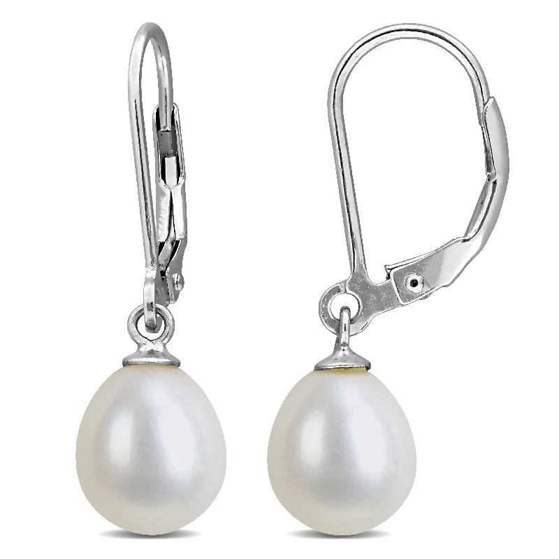 Drop Earrings for Travel Look -Miadora 8-9mm Cultured Freshwater Pearl Leverback Earrings Sterling Silver