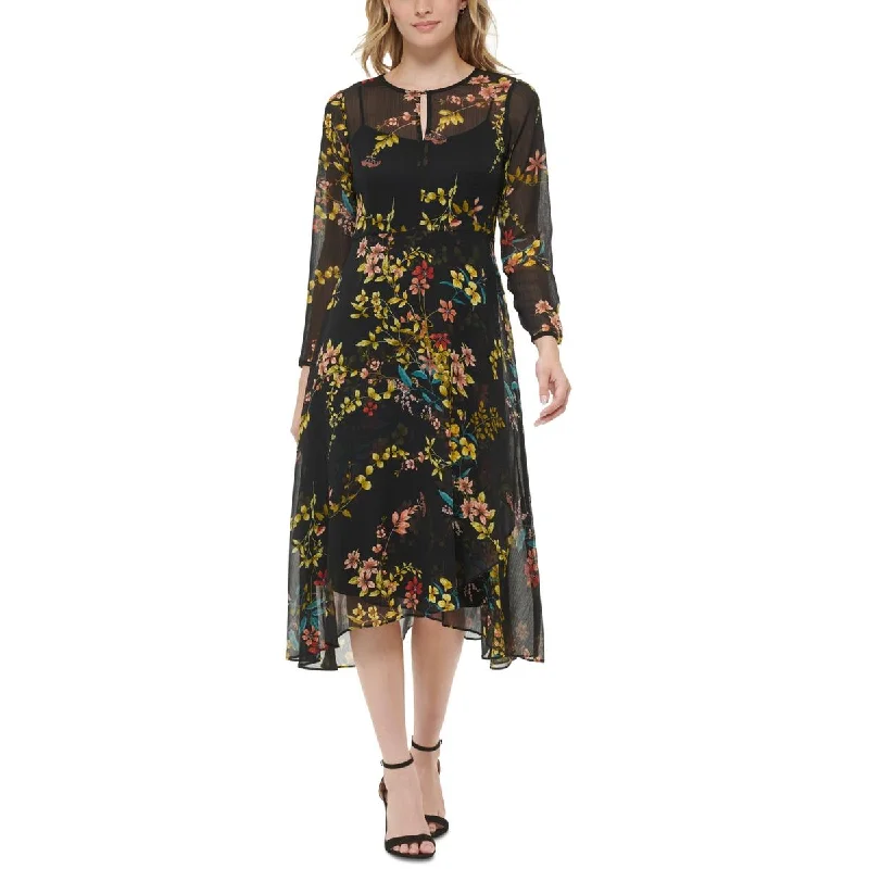 Denim Dresses for Casual Style -Tommy Hilfiger Womens Petites Zelda Floral Calf Midi Dress