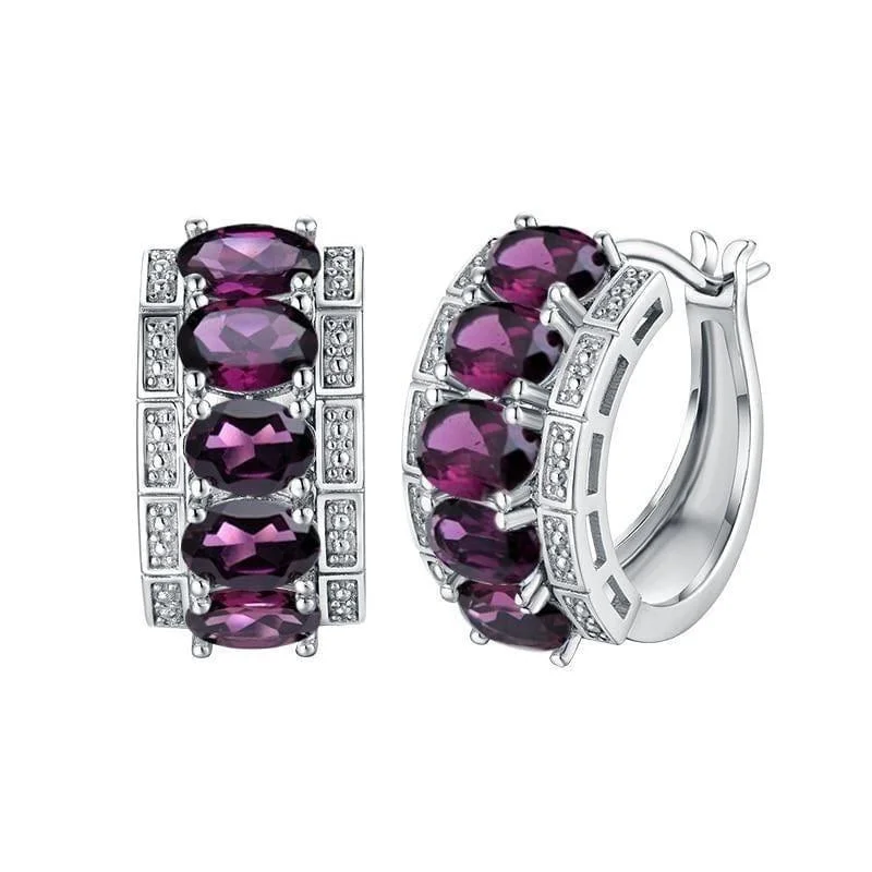 Drop Earrings with Keyhole Designs -Rhodolite Elegant Design 925 Sterling Silver Clasp Earrings