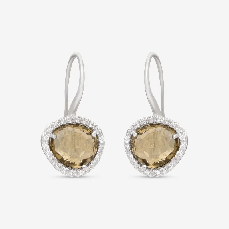 Star Shaped Drop Earrings for Charm -SuperOro Greta 18K White Gold Diamond & Olive Quartz Drop Earrings GRETA/O001