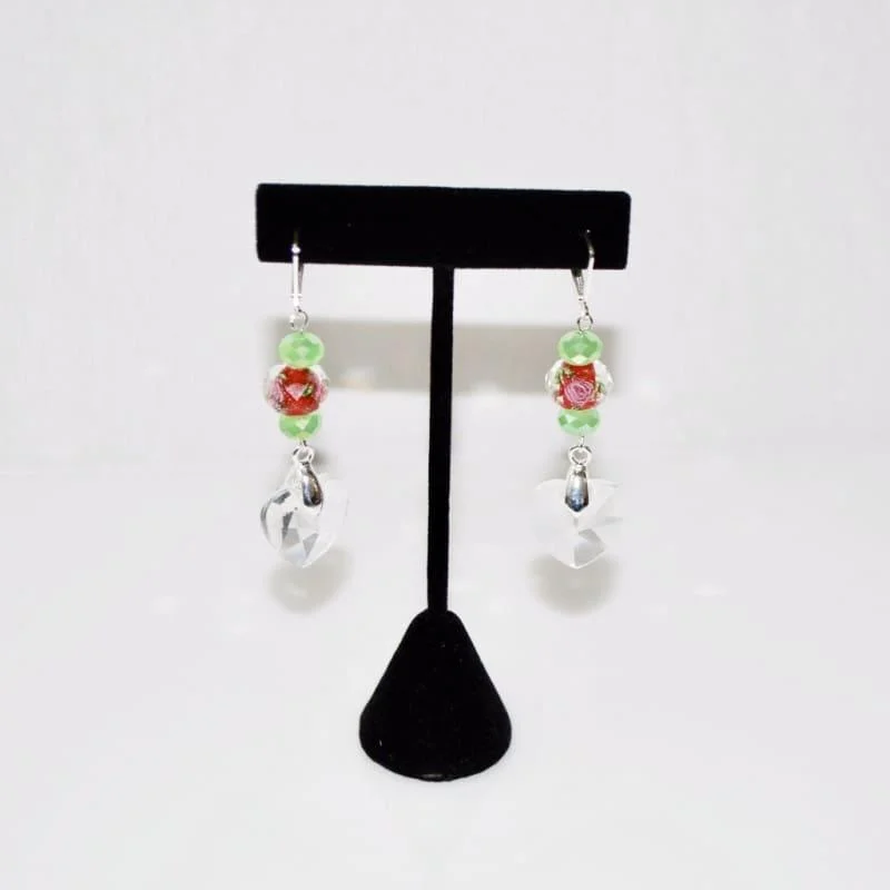 Drop Earrings for Valentine's Day -Flower Glass Lampwork Dangle Earrings