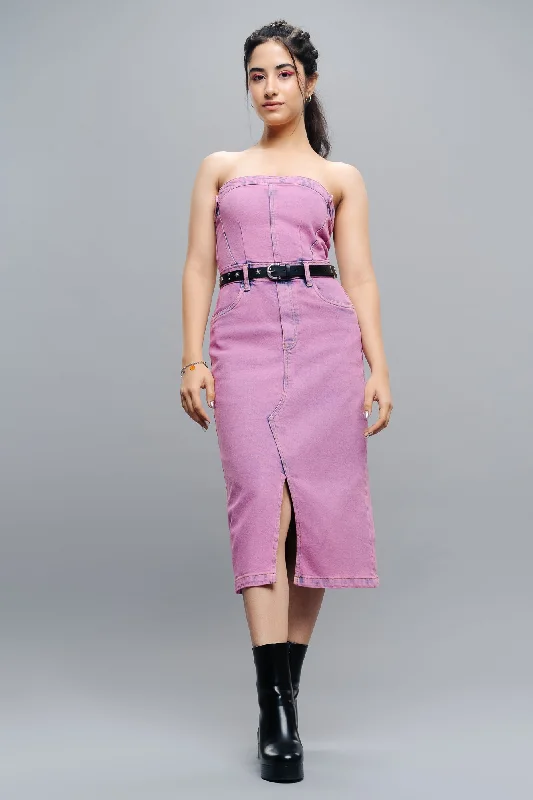 Sheath Dresses for Sophisticated -Pink Dyed Strapless Denim Dress