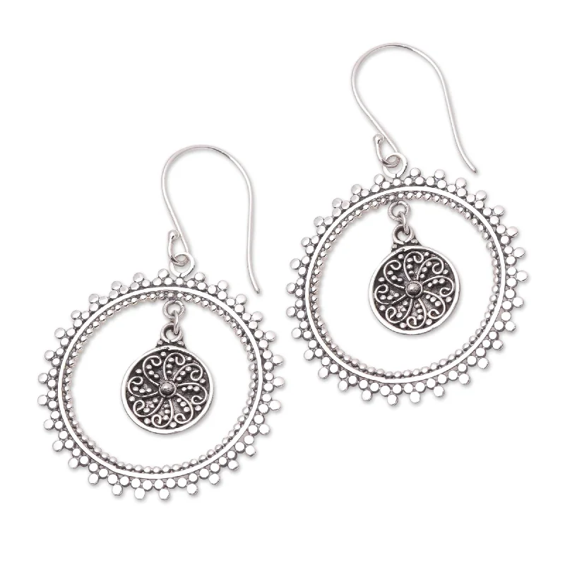 African Drop Earrings with Culture -Novica Handmade Middle Of Something Sterling Silver Dangle Earrings