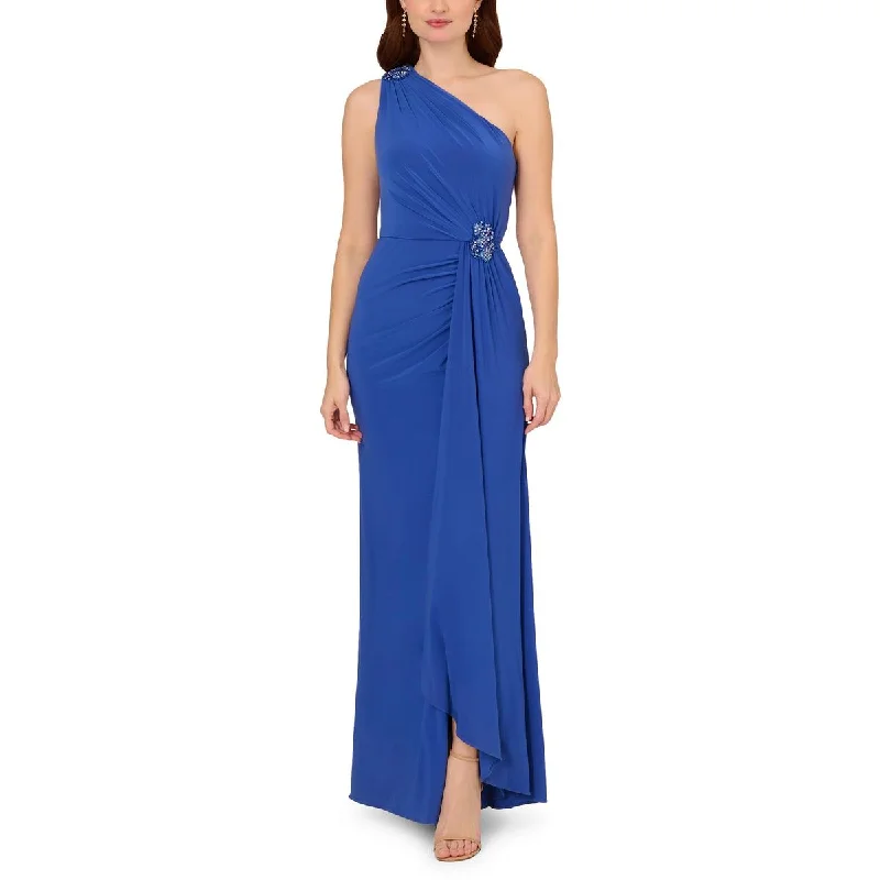 Sheath Dresses for Sophisticated -Adrianna Papell Womens Petites Embellished One Shoulder Evening Dress