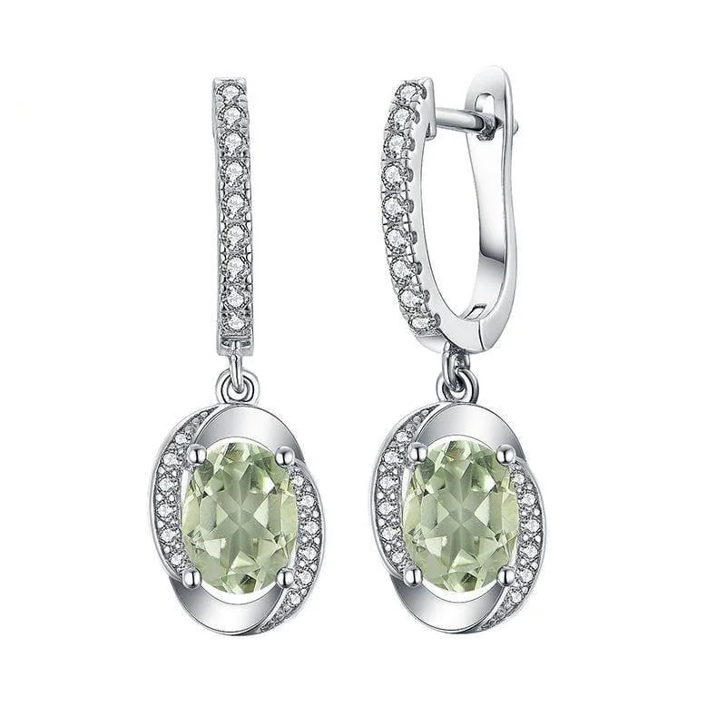 Adjustable Drop Earrings for Custom Fit -Natural Green Amethyst in 925 Sterling Silver Gemstone Clasp Earrings